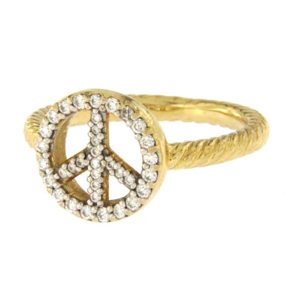 DAVID YURMAN Cable Collectibles Diamond Peace Sign Ring in 18k Yellow Gold. - Picture 3 of 5